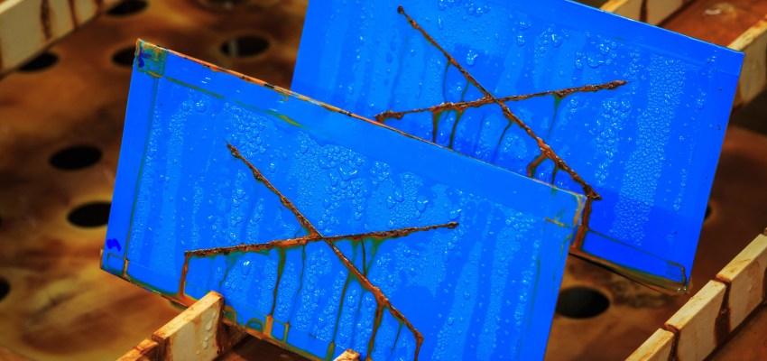 Multiple corrosion test specimens arranged by testing technique including salt spray and immersion