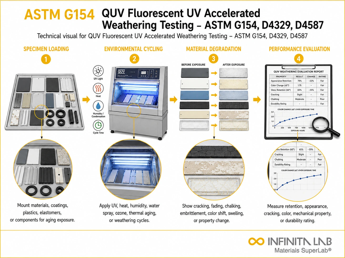 QUV Fluorescent UV Accelerated Weathering Testing – ASTM G154, D4329, D4587