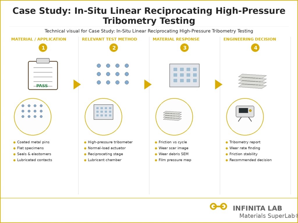 Infinita Engineering Visual showing Case Study In general technical visual / needs light review workflow for case study: in-situ linear reciprocating high-pressure tribometry testing.