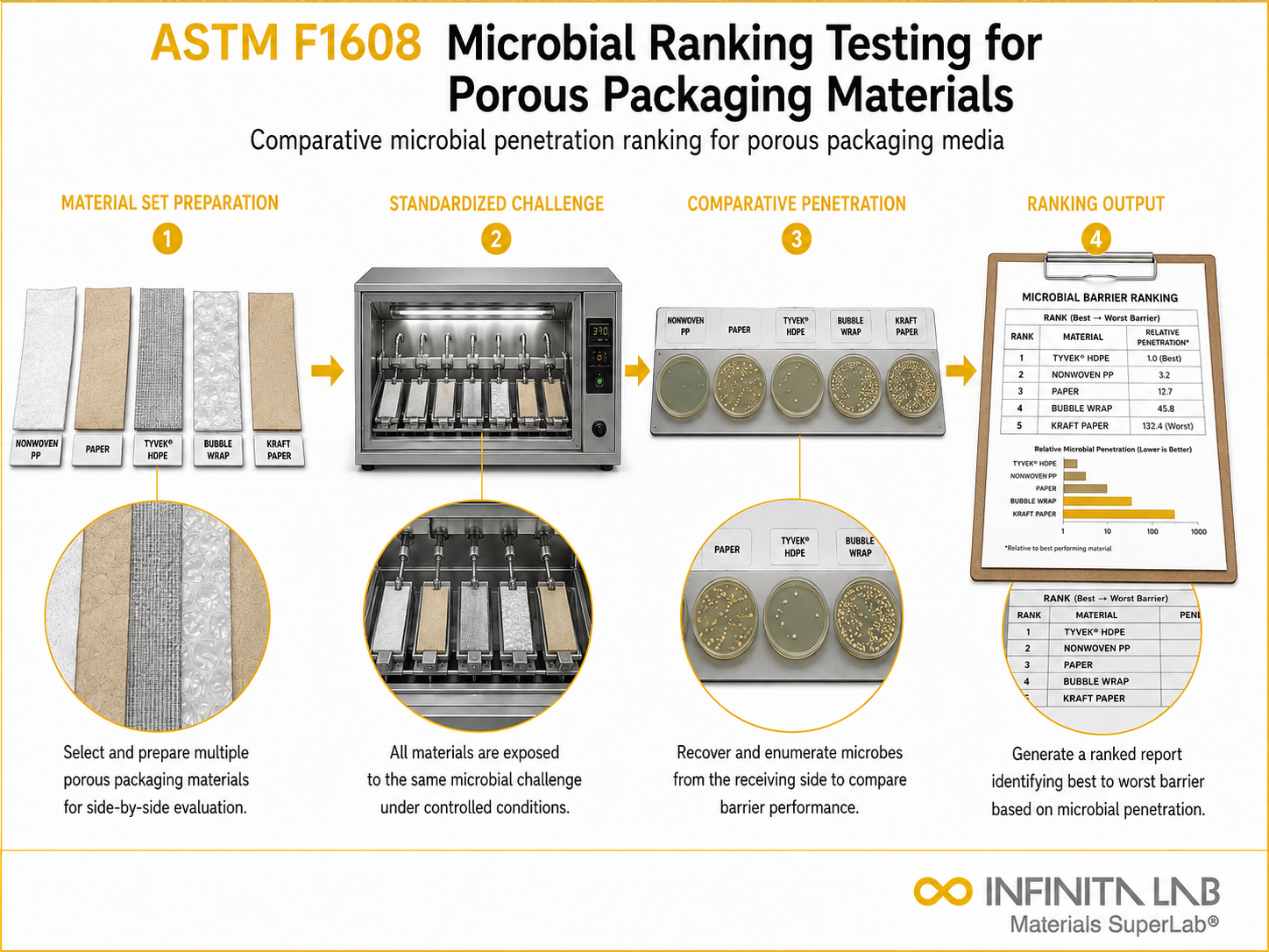ASTM F1608 Microbial Ranking Testing for Porous Packaging Materials