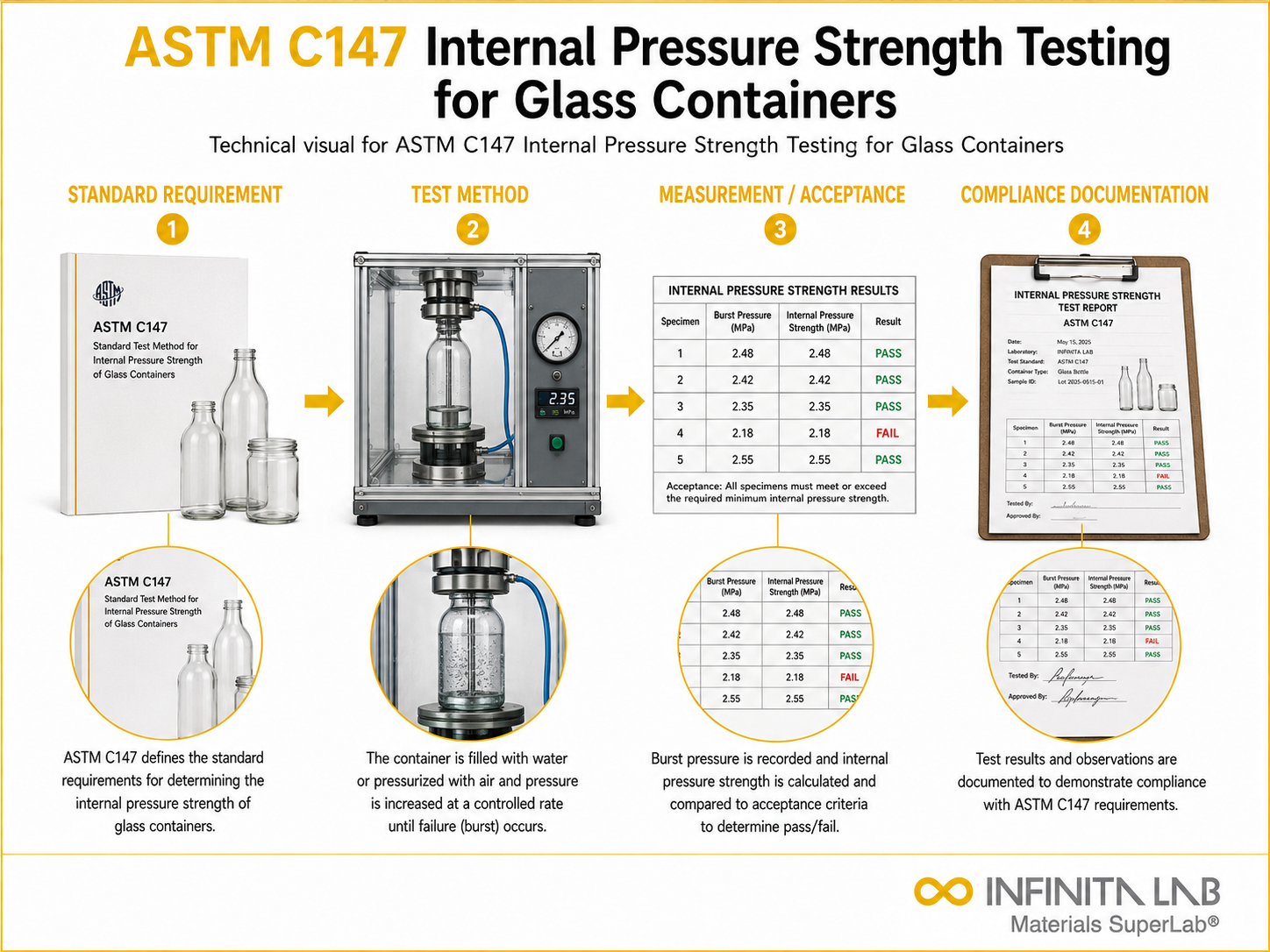 ASTM C147: Glass Container Internal Pressure Strength Testing Services