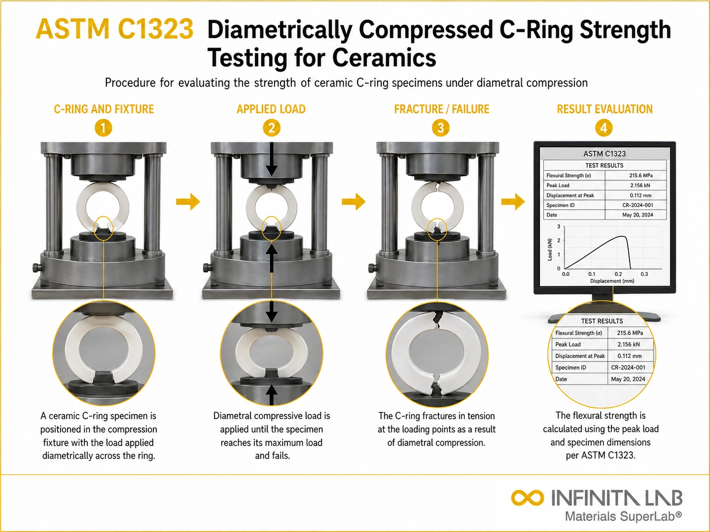 ASTM C1323 Diametrically Compressed C-Ring Strength Testing for Ceramics