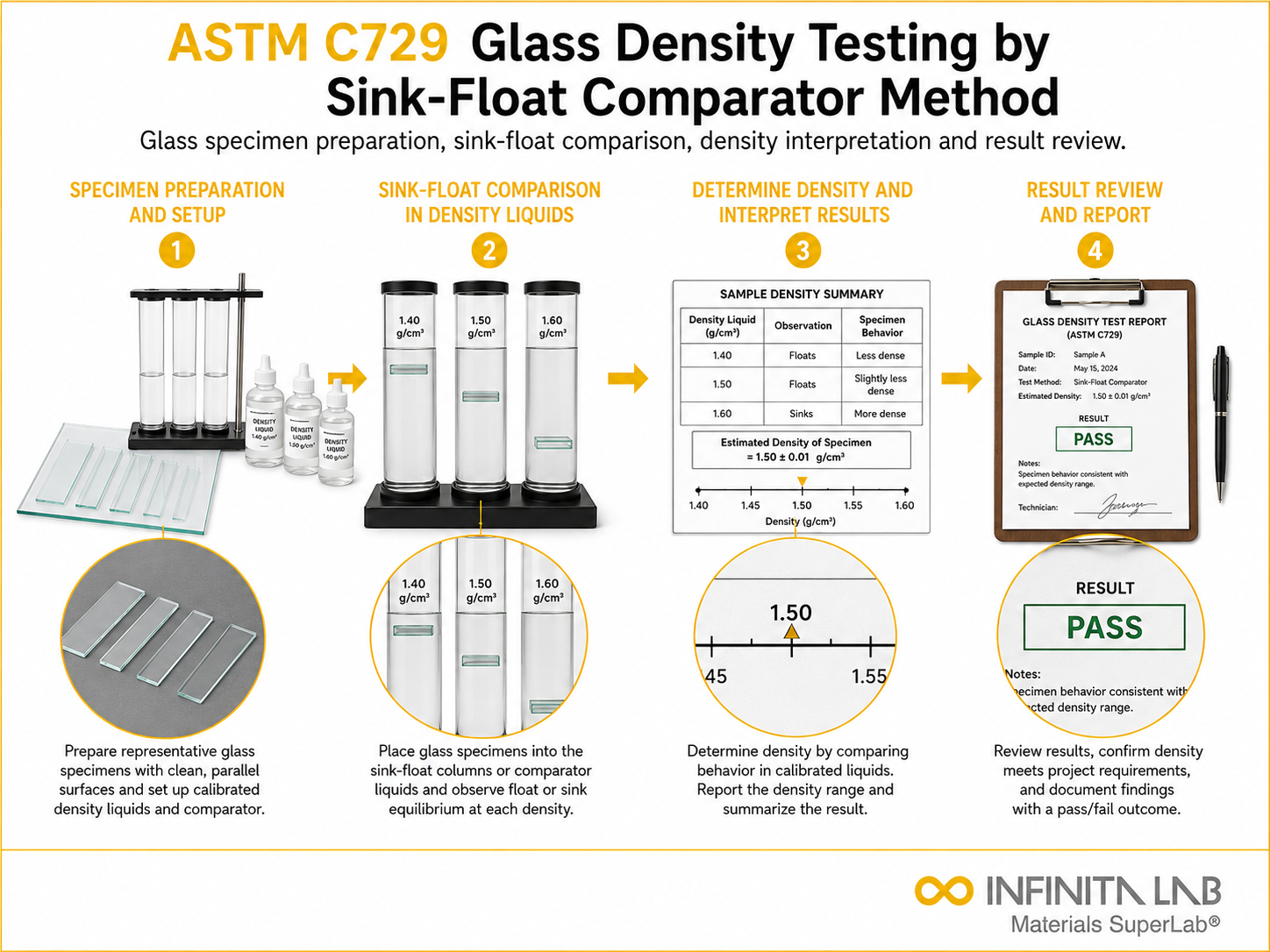 ASTM C729 Glass Density Testing by Sink-Float Comparator Method