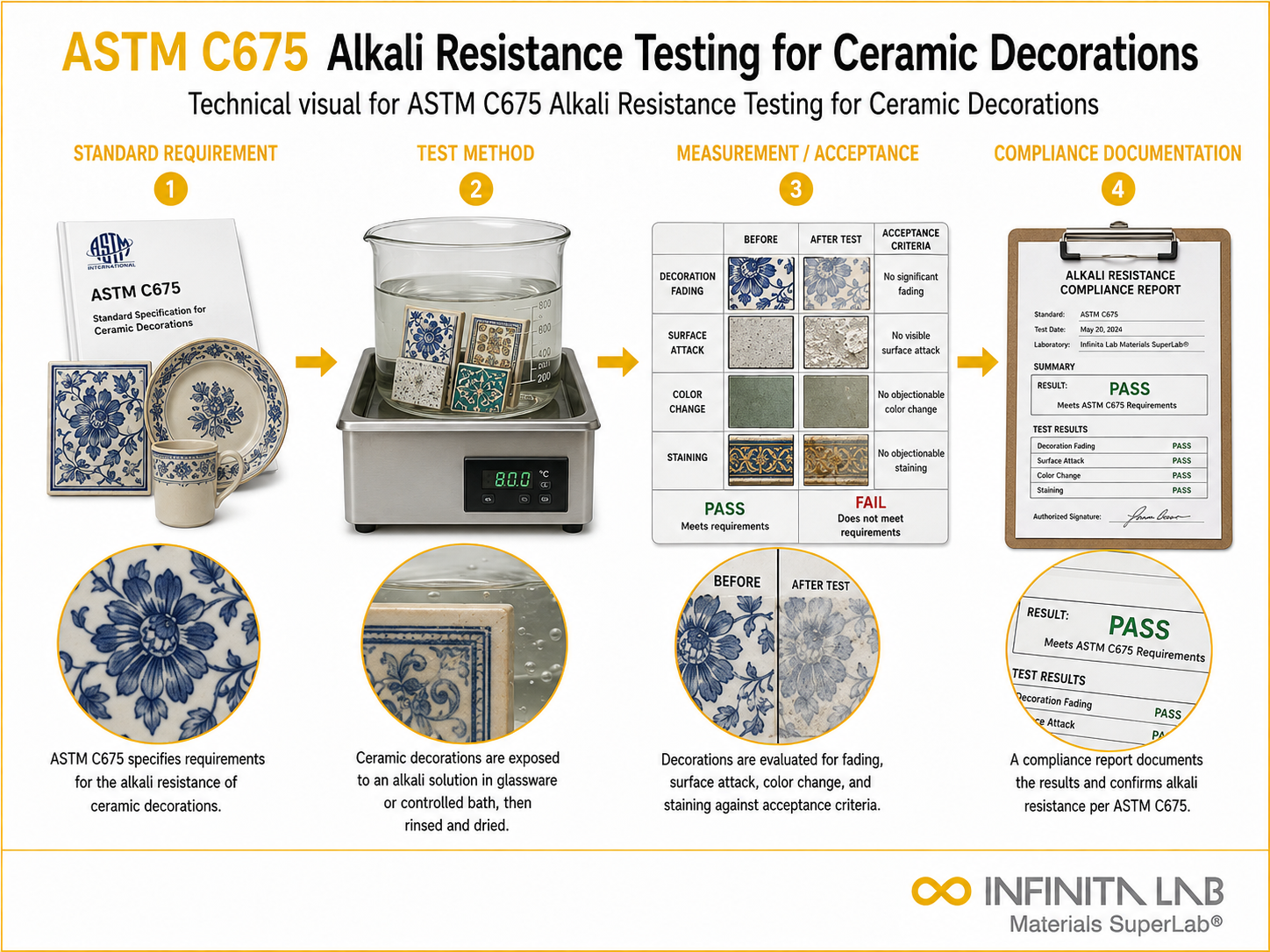ASTM C675 Alkali Resistance Testing for Ceramic Decorations