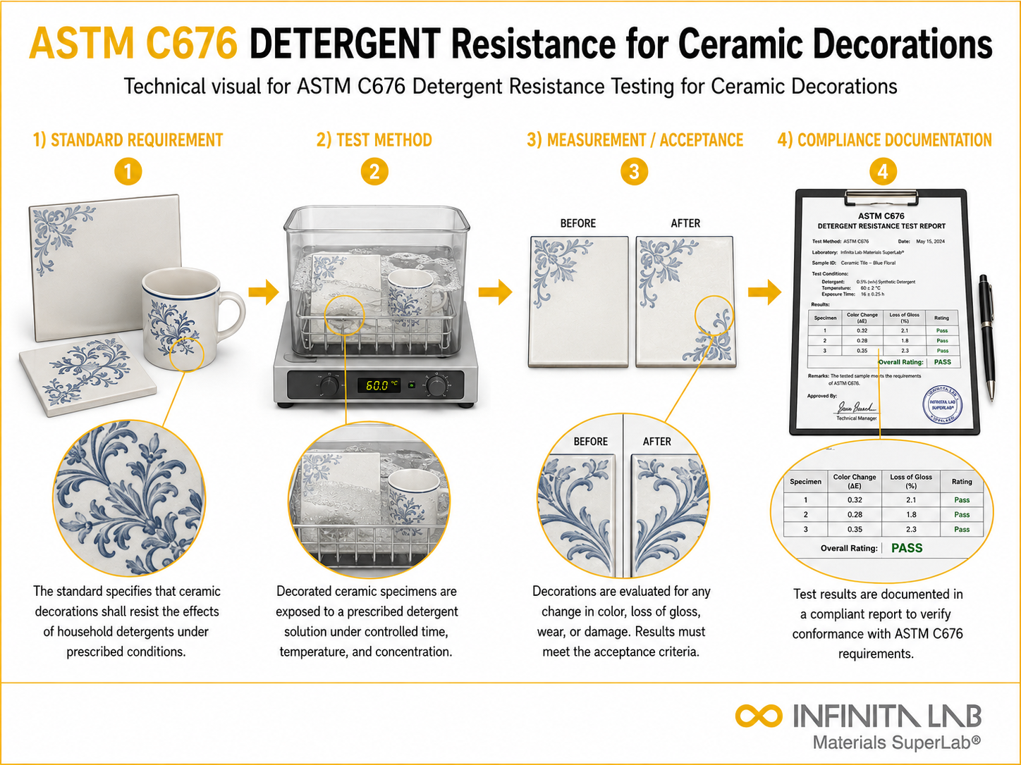 ASTM C676 Detergent Resistance Testing for Ceramic Decorations