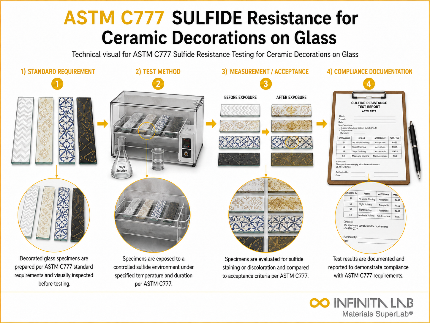 ASTM C777 Sulfide Resistance Testing for Ceramic Decorations on Glass