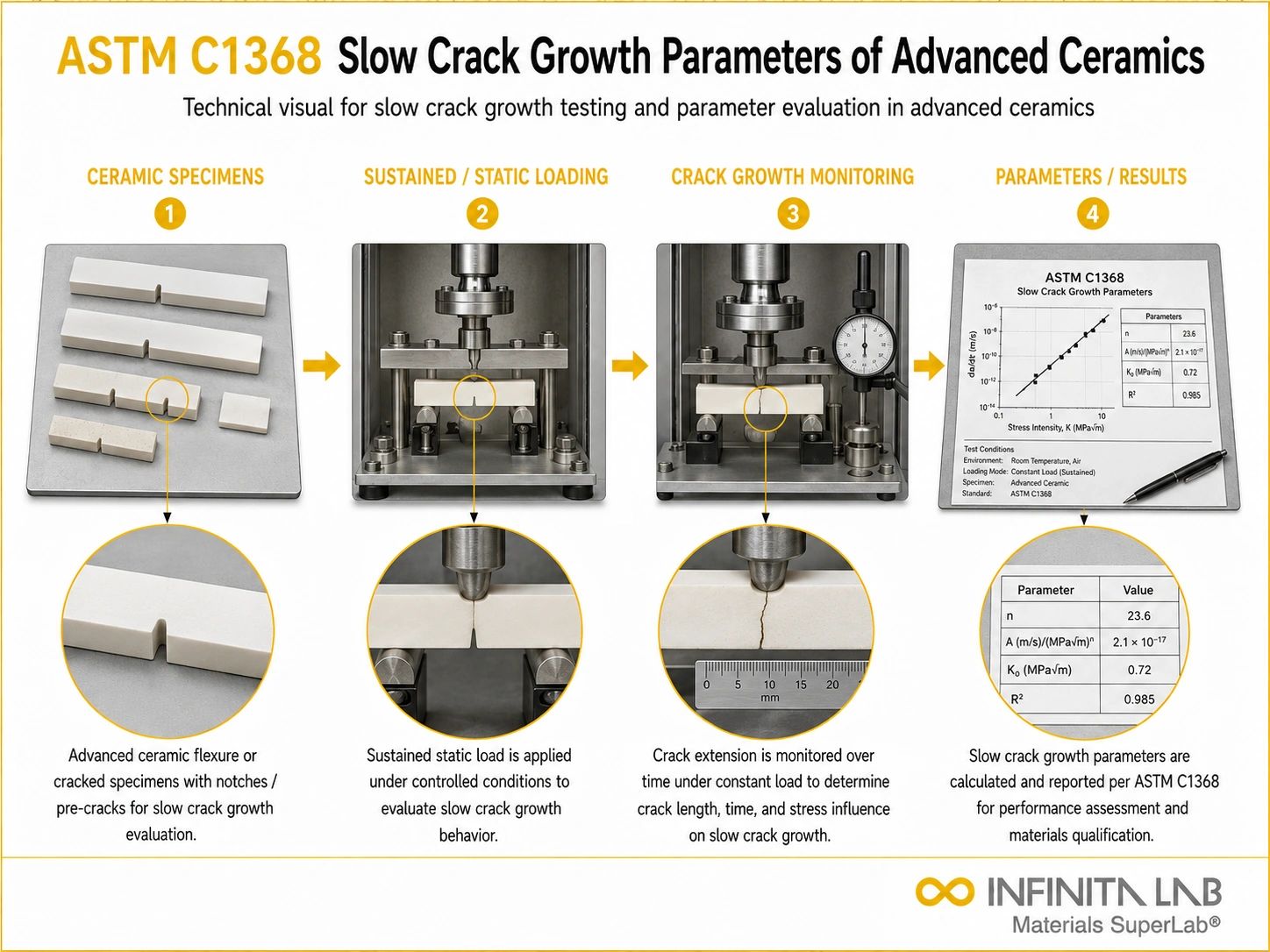 ASTM C1368 Slow Crack Growth Parameters of Advanced Ceramics