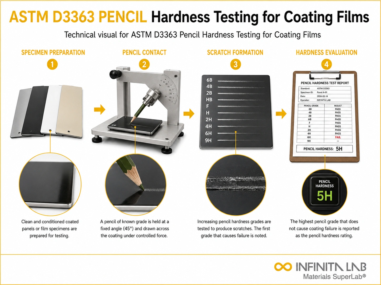 ASTM D3363 Pencil Hardness Testing for Coating Films