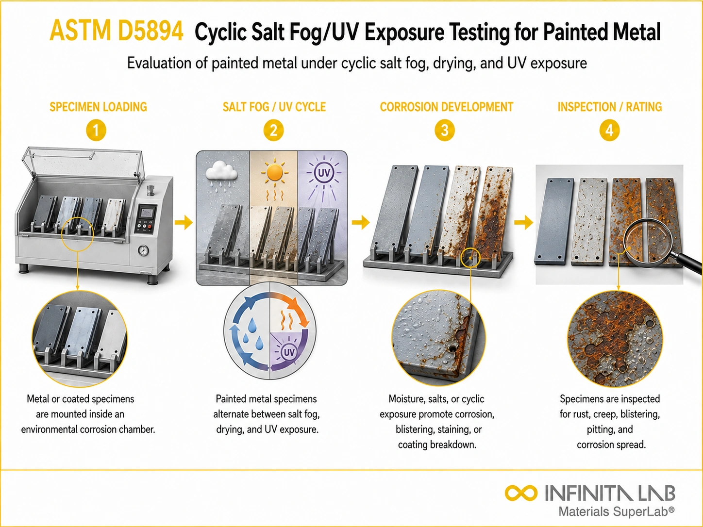ASTM D5894 Cyclic Salt Fog/UV Exposure Testing for Painted Metal