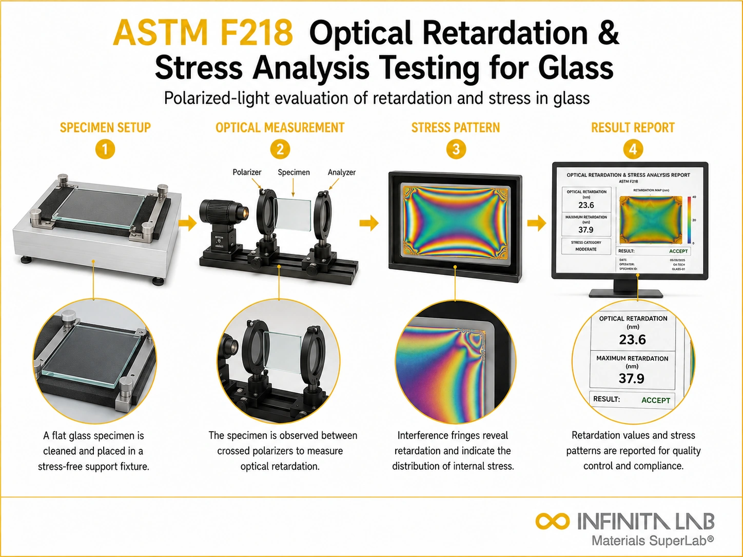 ASTM F218 Optical Retardation & Stress Analysis Testing for Glass