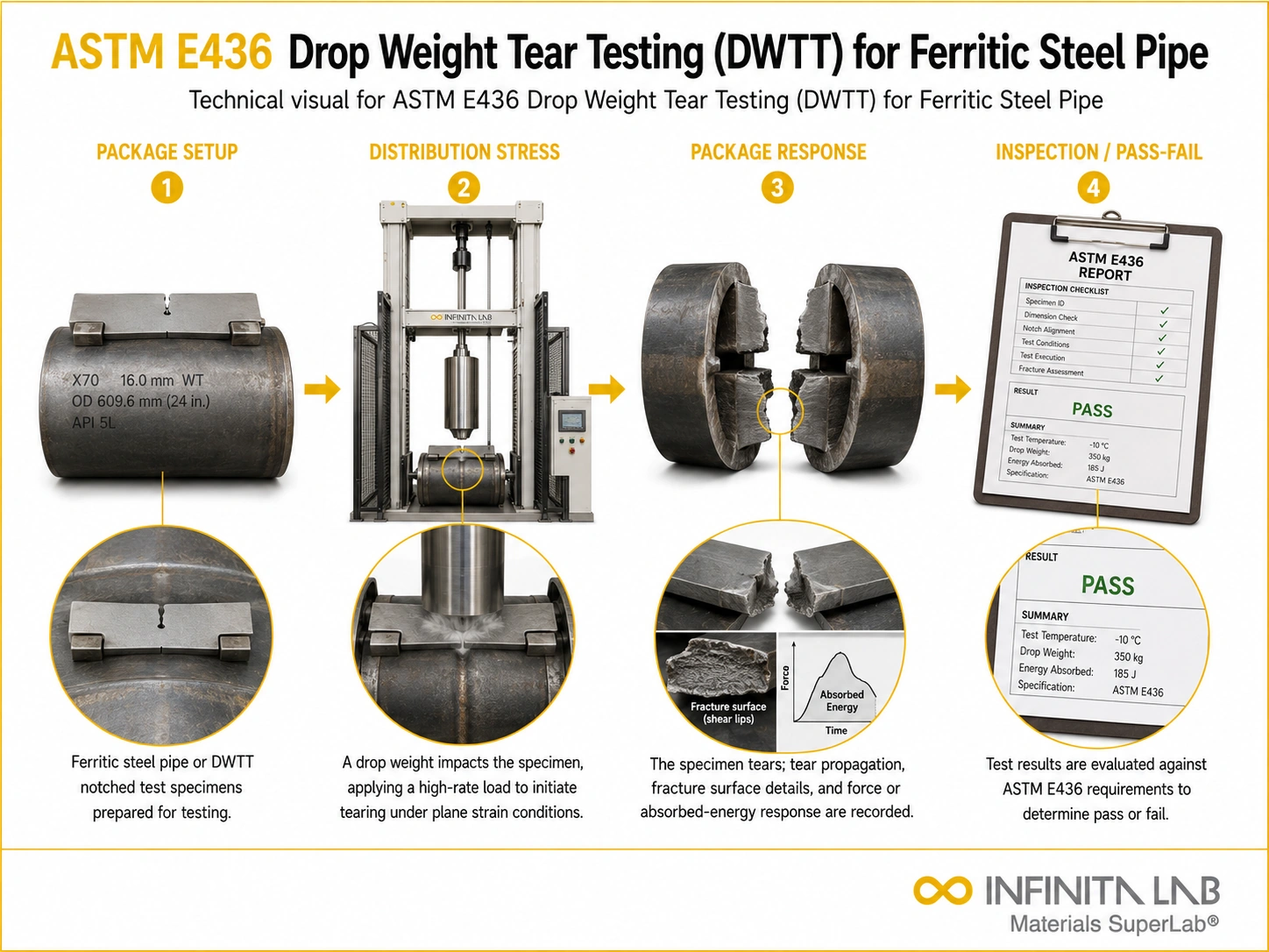 ASTM E436 Drop Weight Tear Testing (DWTT) for Ferritic Steel Pipe