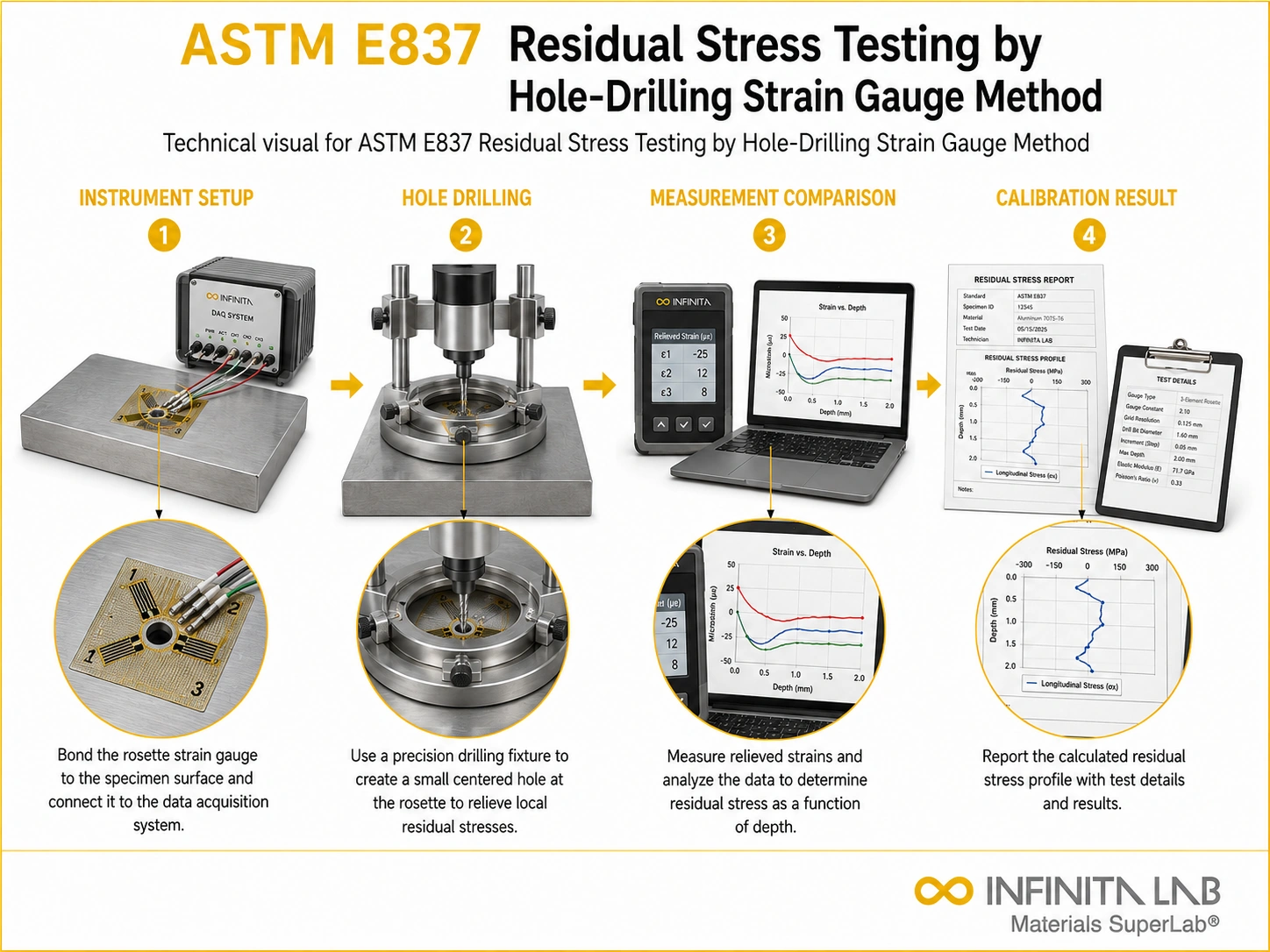 ASTM E837 Residual Stress Testing by Hole-Drilling Strain Gauge Method