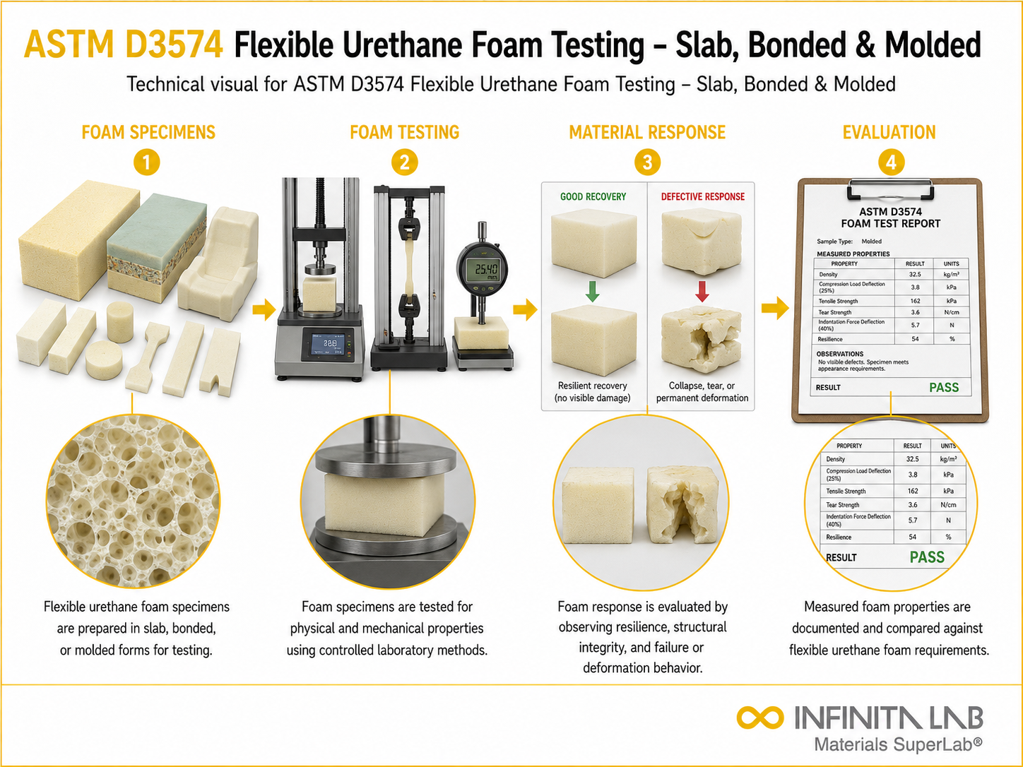 ASTM D3574 Flexible Urethane Foam Testing – Slab, Bonded & Molded