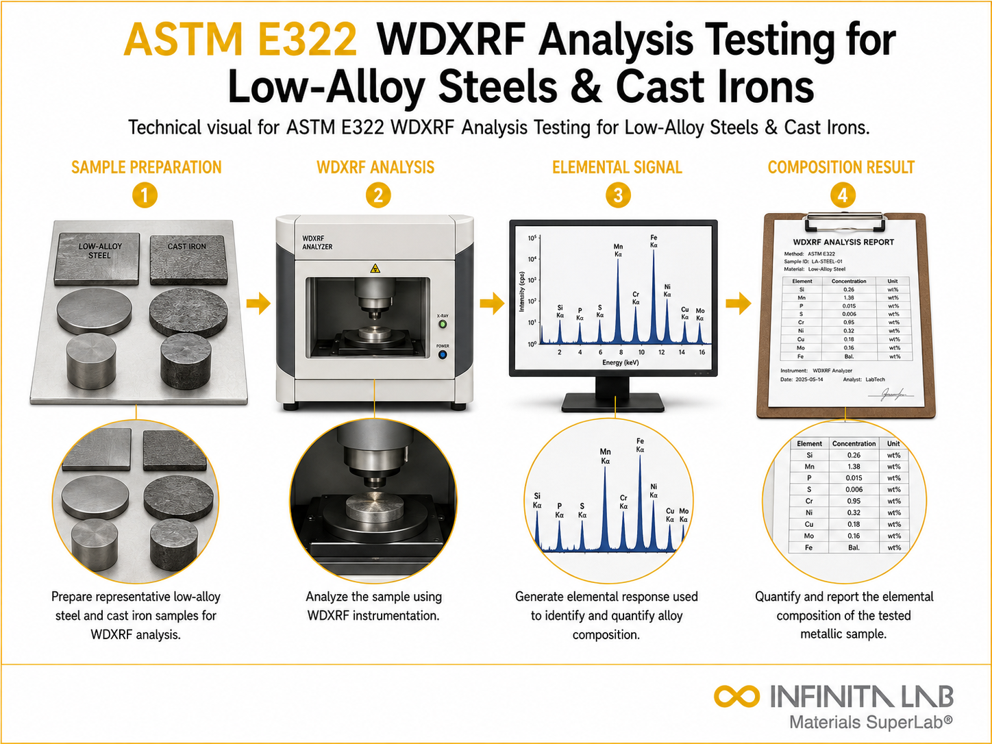 ASTM E322 WDXRF Analysis Testing for Low-Alloy Steels & Cast Irons