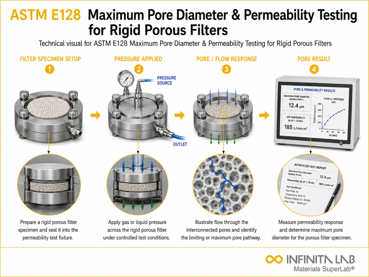 ASTM E128 Maximum Pore Diameter & Permeability Testing for Rigid Porous Filters