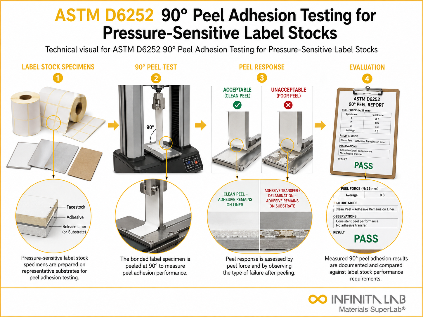 ASTM D6252 90° Peel Adhesion Testing for Pressure-Sensitive Label Stocks