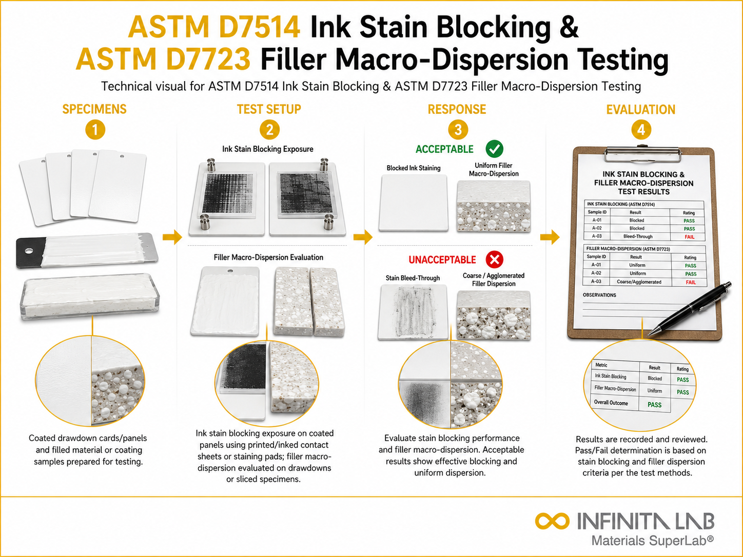 ASTM D7514 Ink Stain Blocking & ASTM D7723 Filler Macro-Dispersion Testing