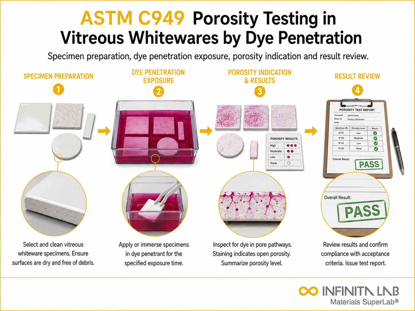 ASTM C949 Porosity Testing in Vitreous Whitewares by Dye Penetration