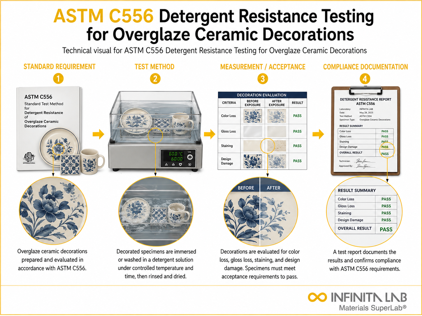 ASTM C556 Detergent Resistance Testing for Overglaze Ceramic Decorations