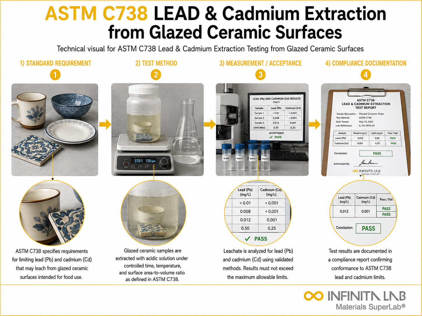 ASTM C738 Lead & Cadmium Extraction Testing from Glazed Ceramic Surfaces