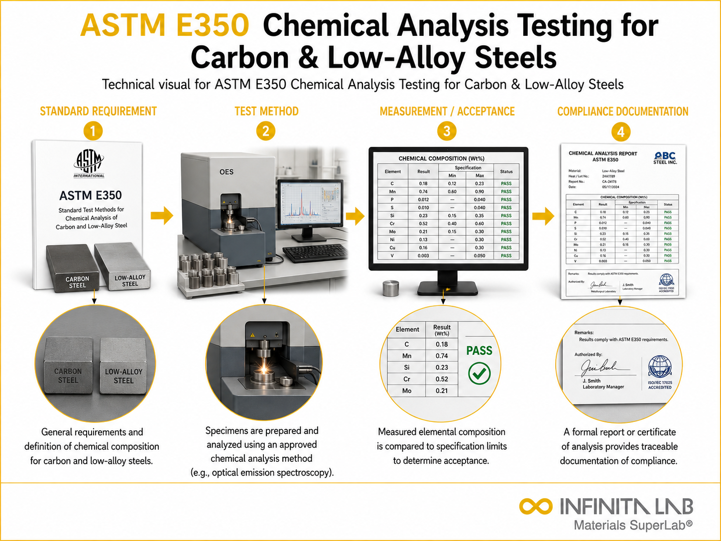 ASTM E350: Carbon Low Alloy Steel Chemical Analysis Testing Services