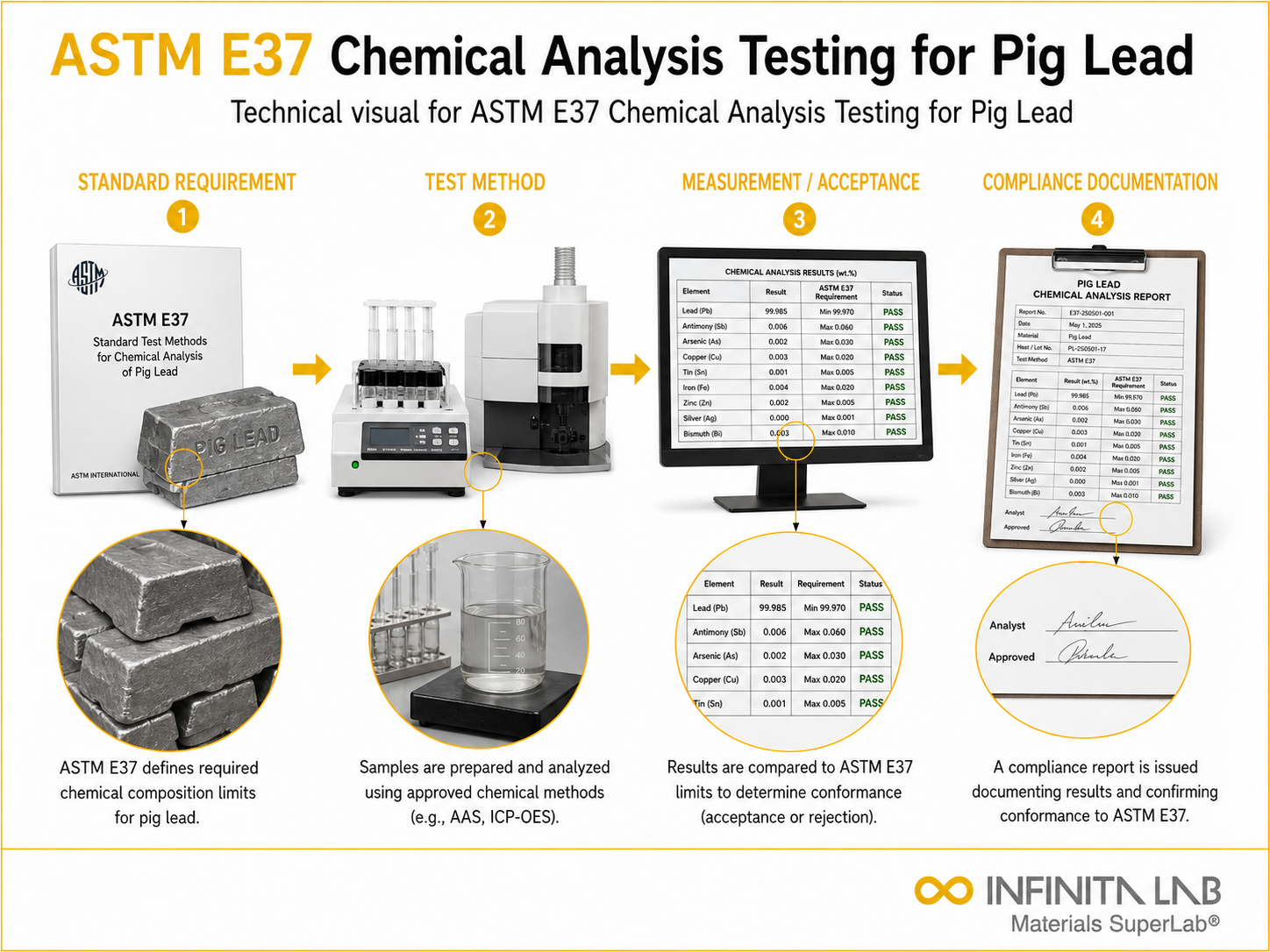 ASTM E37 Chemical Analysis Testing for Pig Lead