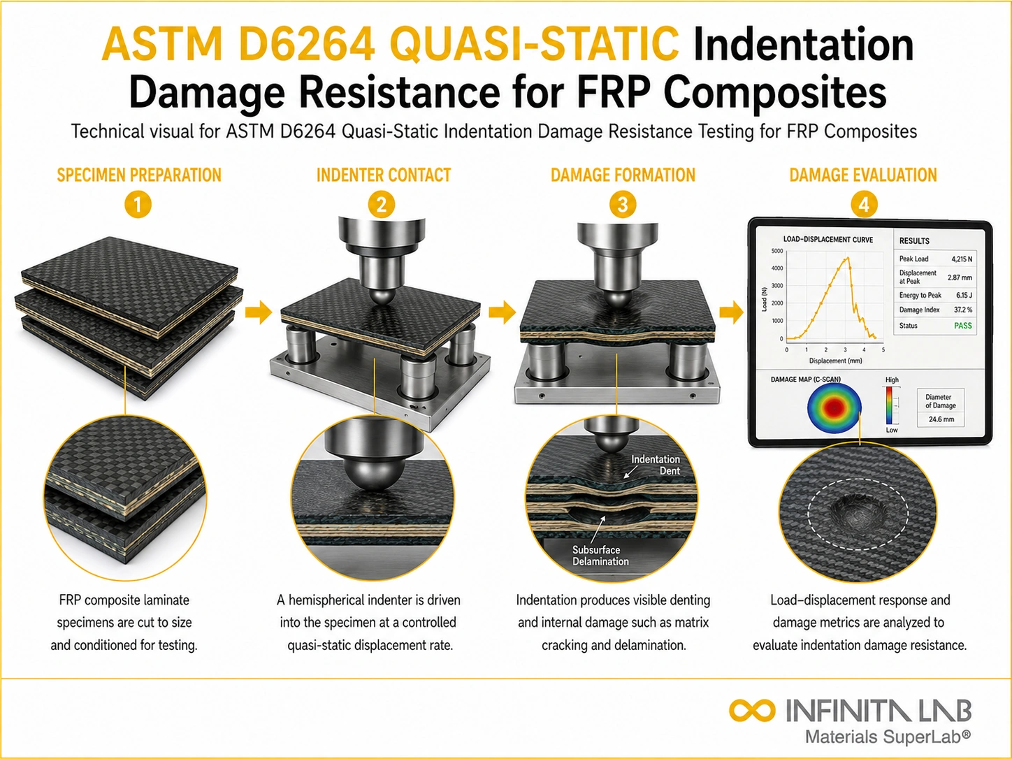 ASTM D6264 Quasi-Static Indentation Damage Resistance Testing for FRP Composites