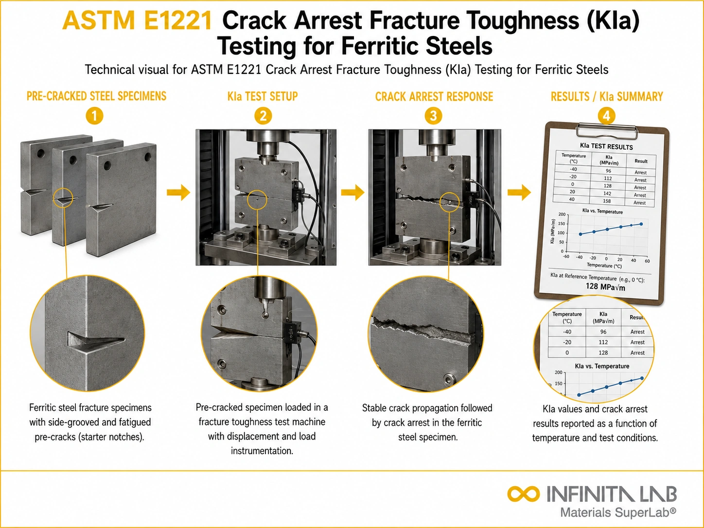 ASTM E1221: Ferritic Steel Crack Arrest Fracture Toughness Testing Services