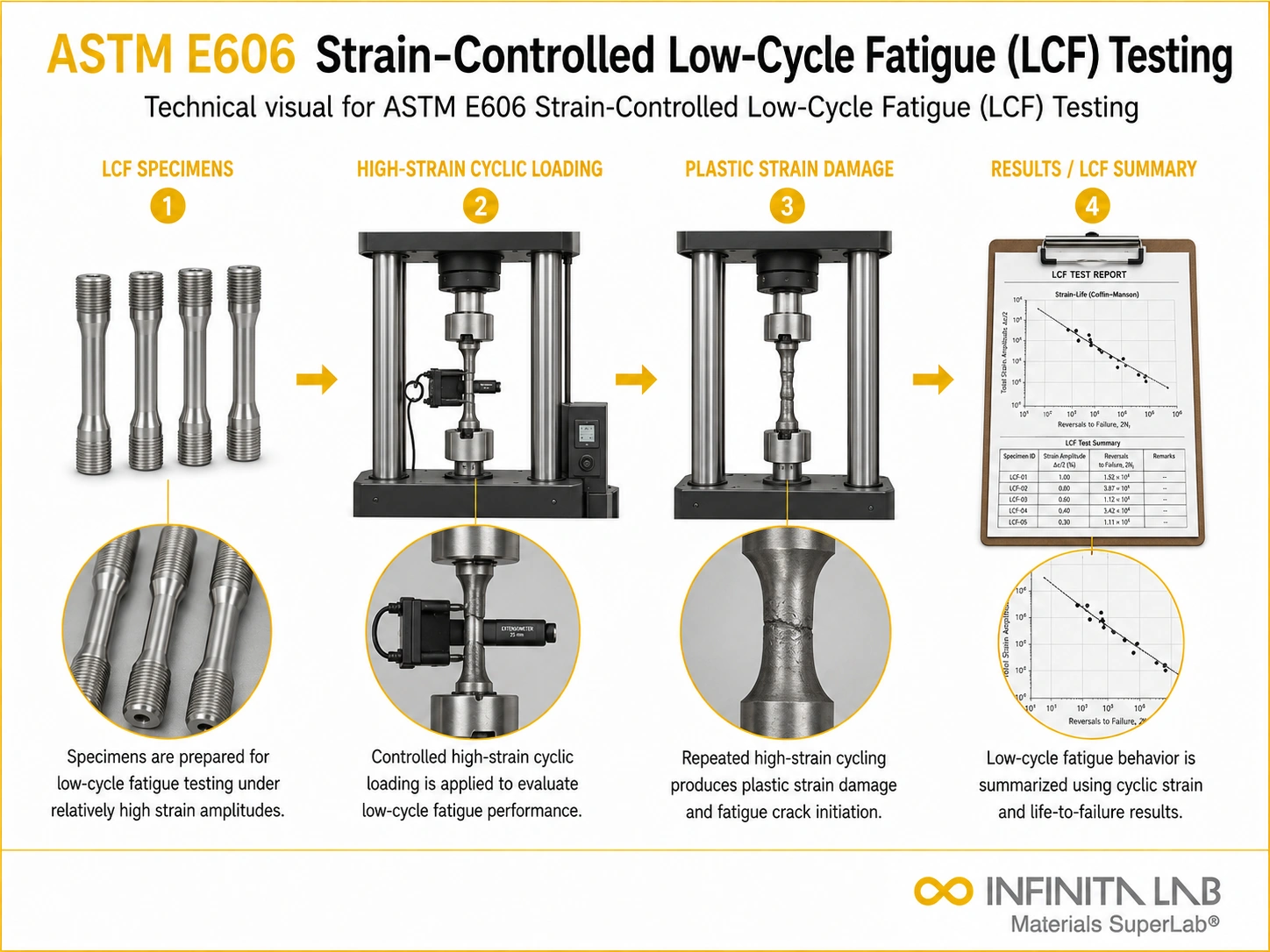 ASTM E606 Strain-Controlled Low-Cycle Fatigue (LCF) Testing