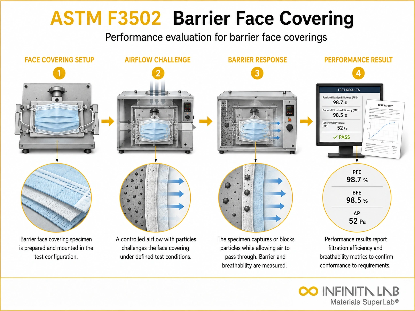 ASTM F3502 Barrier Face Covering Performance Testing