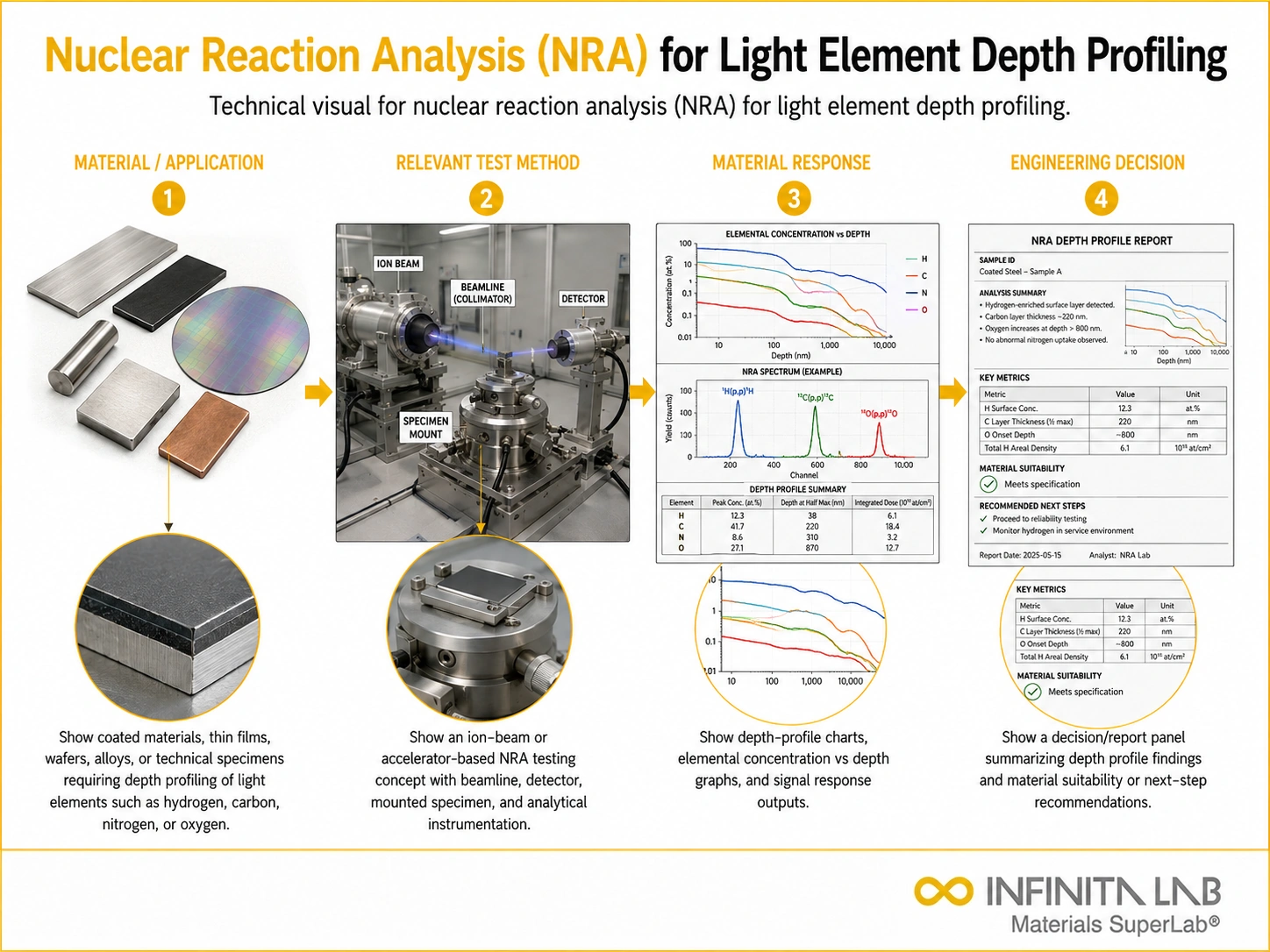 Nuclear Reaction Analysis (NRA) for Light Element Depth Profiling