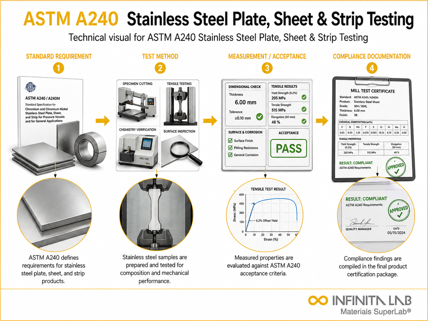 ASTM A240 Stainless Steel Plate, Sheet & Strip Testing