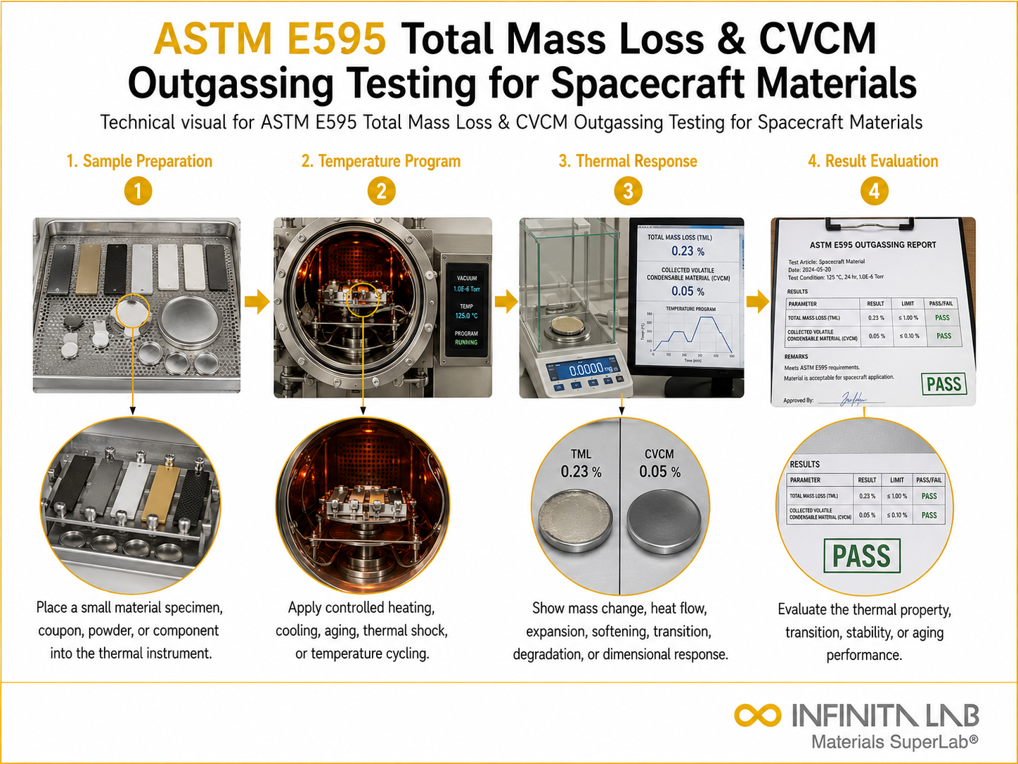 ASTM E595 Total Mass Loss & CVCM Outgassing Testing for Spacecraft Materials