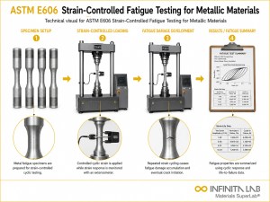 Infinita Engineering Visual showing Strain Controlled Fatigue fatigue / cyclic loading workflow for strain-controlled fatigue testing for metallic materials.