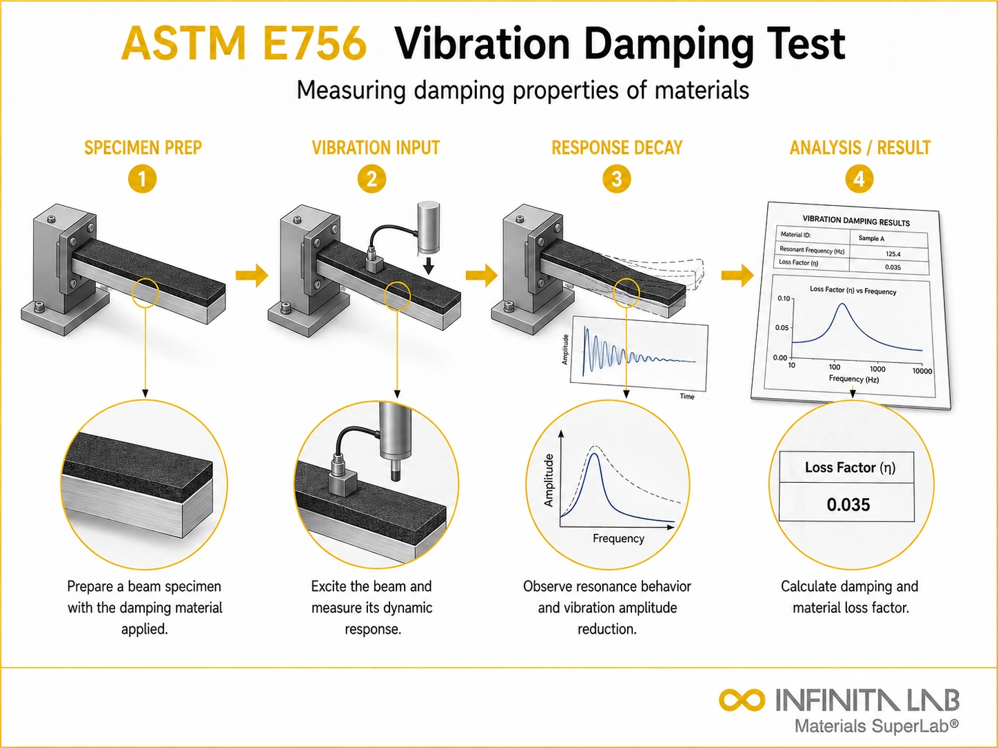 Infinita Engineering Visual showing ASTM E756 transport / distribution simulation workflow for astm e756: measuring vibration-damping properties of materials.