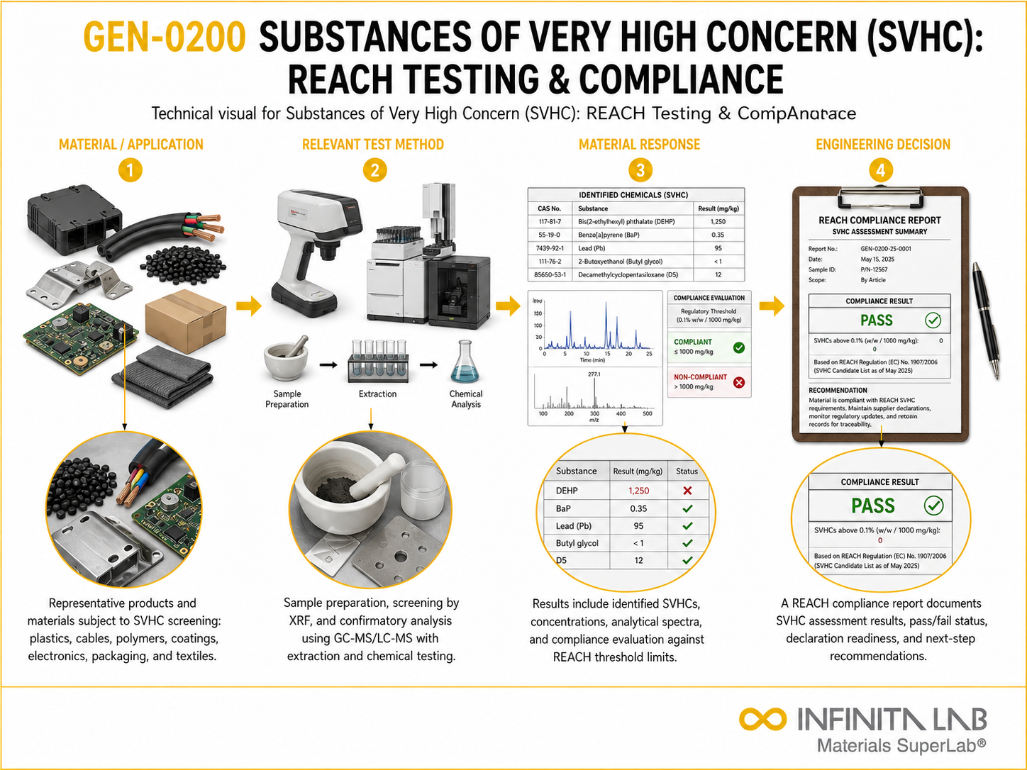 Infinita Engineering Visual showing Substances Of Very general technical visual / needs light review workflow for substances of very high concern (svhc): reach testing & compliance.