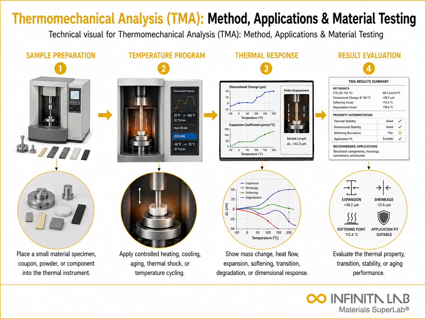 Infinita Engineering Visual showing Thermomechanical Analysis Tma thermal analysis / heat testing workflow for thermomechanical analysis (tma): method, applications & material testing.