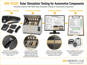 Infinita Engineering Visual showing Din 75220 Solar general testing / industry guide workflow for din 75220 solar simulation testing for automotive components.