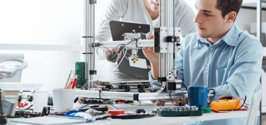 Electronic PCB components being tested for chemical composition and RoHS compliance
