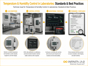 Infinita Engineering Visual showing Temperature Humidity Control microscopy / imaging workflow for temperature & humidity control in laboratories: standards & best practices.