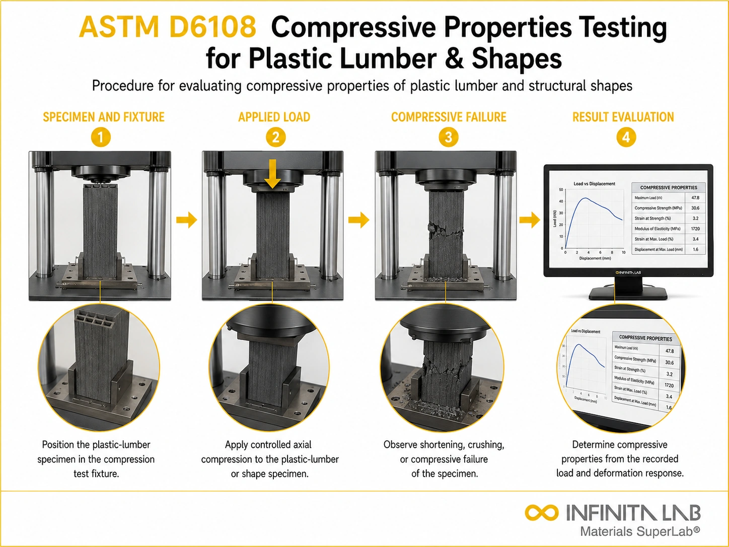 ASTM D6108 Compressive Properties Testing for Plastic Lumber & Shapes