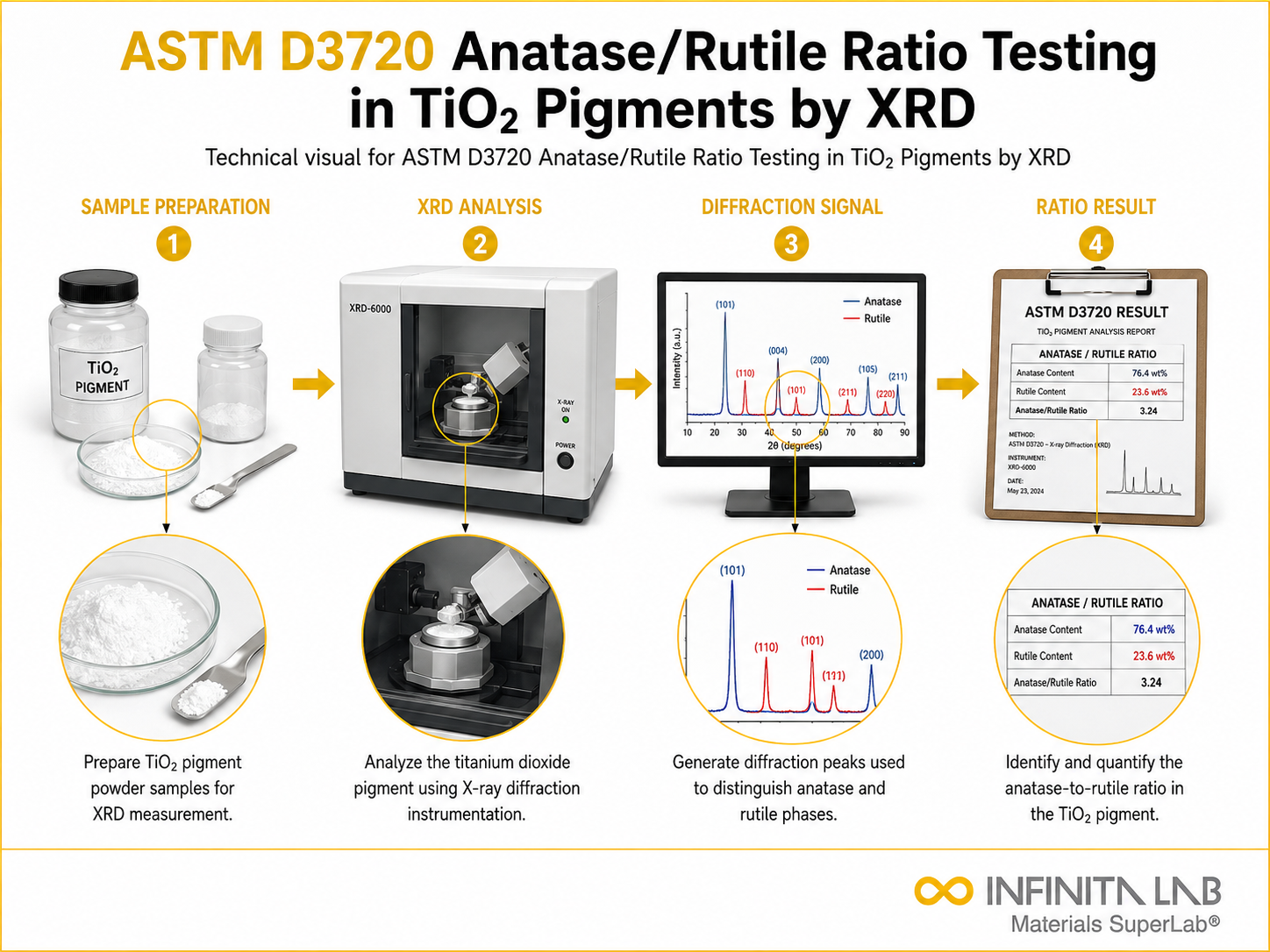 ASTM D3720 Anatase/Rutile Ratio Testing in TiO2 Pigments by XRD