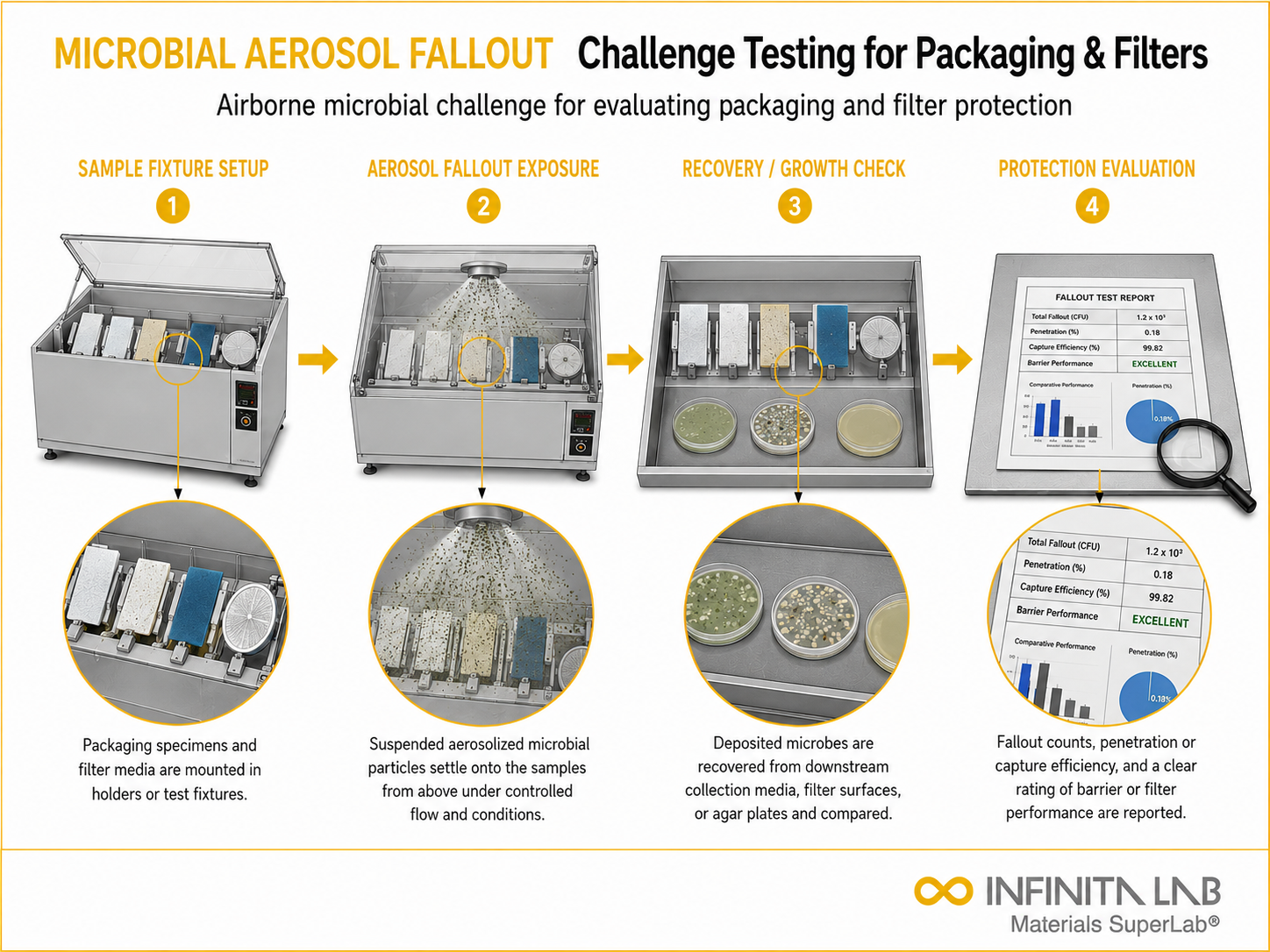 Microbial Aerosol Fallout Challenge Testing for Packaging & Filters