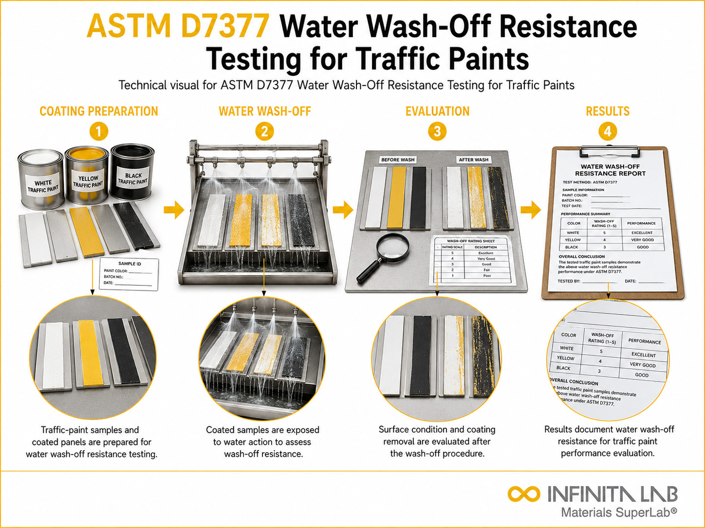 ASTM D7377 Water Wash-Off Resistance Testing for Traffic Paints