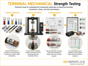 Infinita Engineering Visual showing Terminal Mechanical Strength general testing / industry guide workflow for terminal mechanical strength testing: methods, standards & applications.