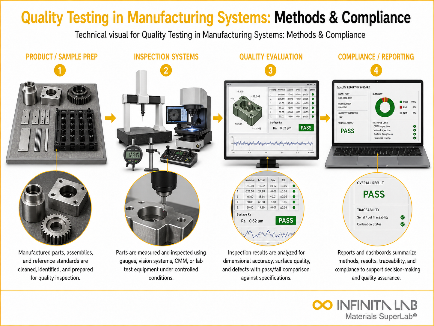 Infinita Engineering Visual showing Quality Testing In microscopy / imaging workflow for quality testing in manufacturing systems: methods & compliance.