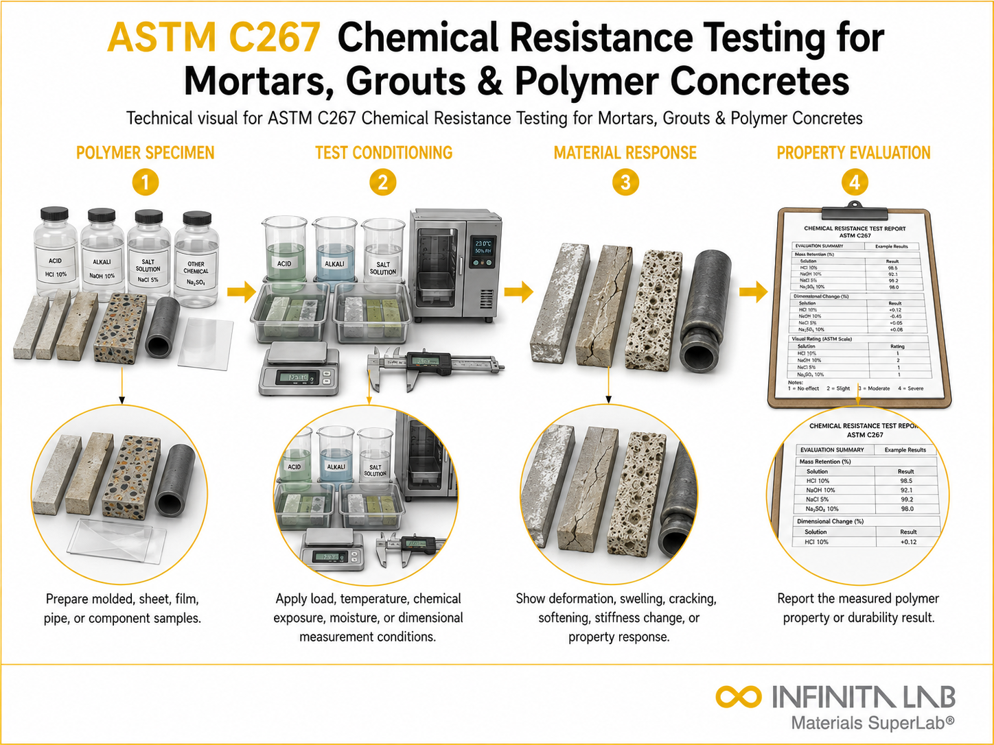 ASTM C267 Chemical Resistance Testing for Mortars, Grouts & Polymer Concretes