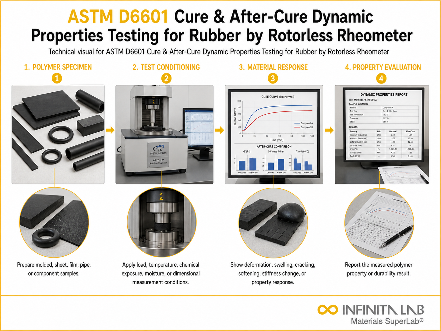 ASTM D6601 Cure & After-Cure Dynamic Properties Testing for Rubber by Rotorless Rheometer