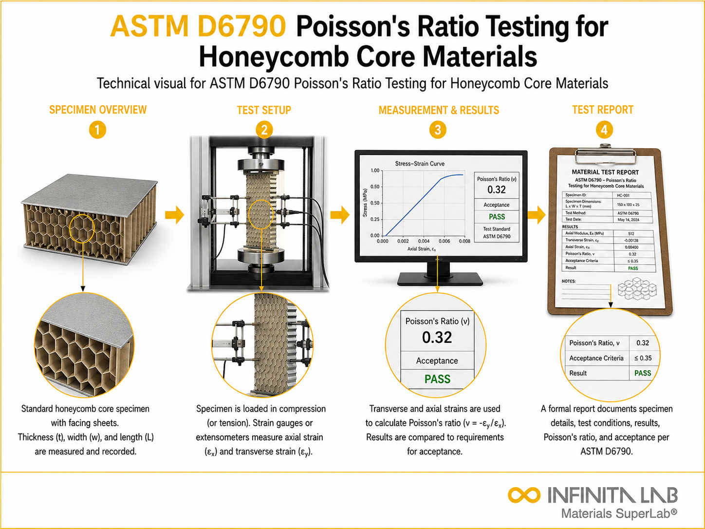 ASTM D6790 Poisson’s Ratio Testing for Honeycomb Core Materials