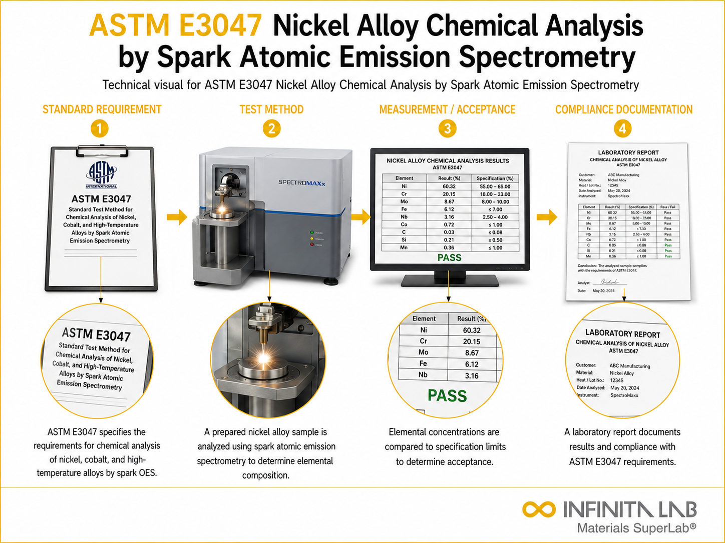 ASTM E3047 Nickel Alloy Chemical Analysis by Spark Atomic Emission Spectrometry